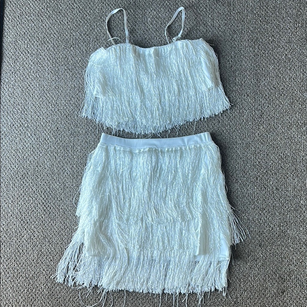White Fringe Two-Piece Set